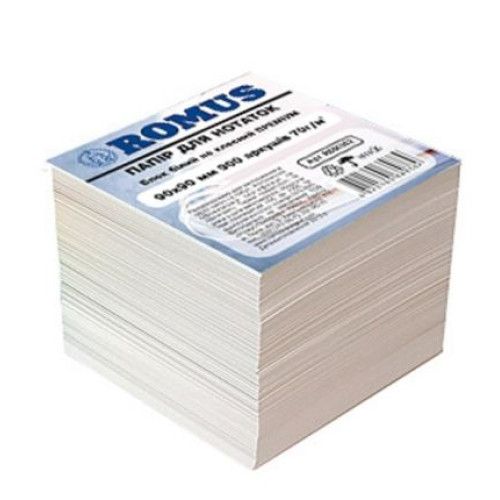 Папір для нотаток Romus Непроклеєний 90х90 мм 900 аркушів Преміум Білий